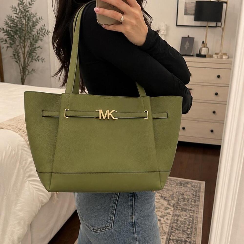 Michael kors reed large belted sage green tote bag